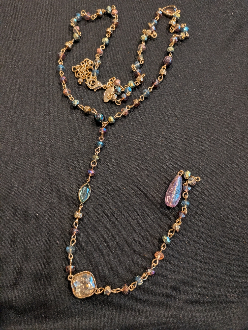 Gold-Tone Multi-Color Crystal Y-Necklace 24"